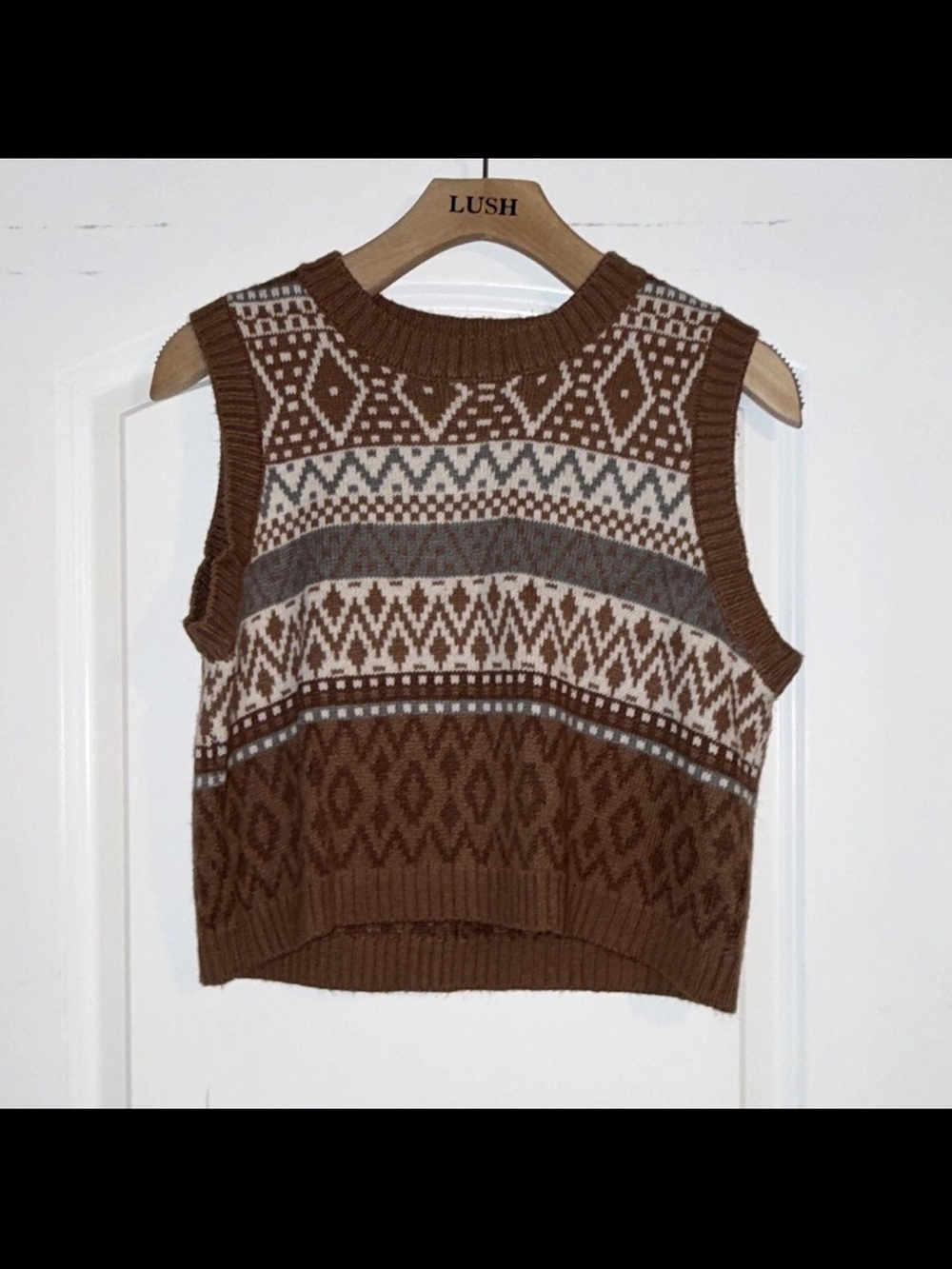 LUSH Brown Fair Isle Knit Muscle Tee
